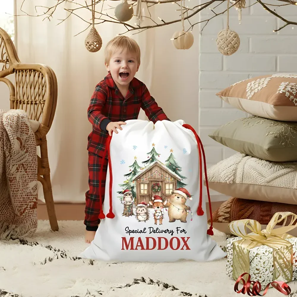 

Personalized Woodland Christmas Bag Kids Xmas Gift Sack Large Reusable Present Bag Special Delivery Sack Christmas Santa Bag