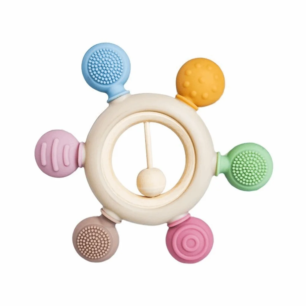 Wooden Ring Baby Teething Toys Easy To Clean BPA Free Baby Gums Soothers Relief Design Soothing Sore Gums Sensory Toys