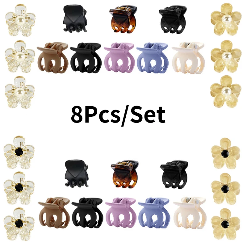 

8Pcs Solid Color Plastic Mini Hair Clip Claw Cute Hair Clips Plastic Black Hairpin Clamp for Ladies Headwear Hair Styling Tools