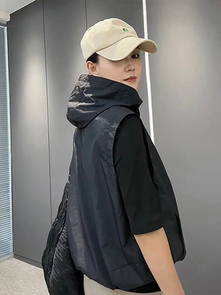 여름 새로운 캐주얼 후드 솔리드 컬러 슬리밍 유행 통기성 조끼 얇은 여름 태양 보호 겉옷 여성 자켓