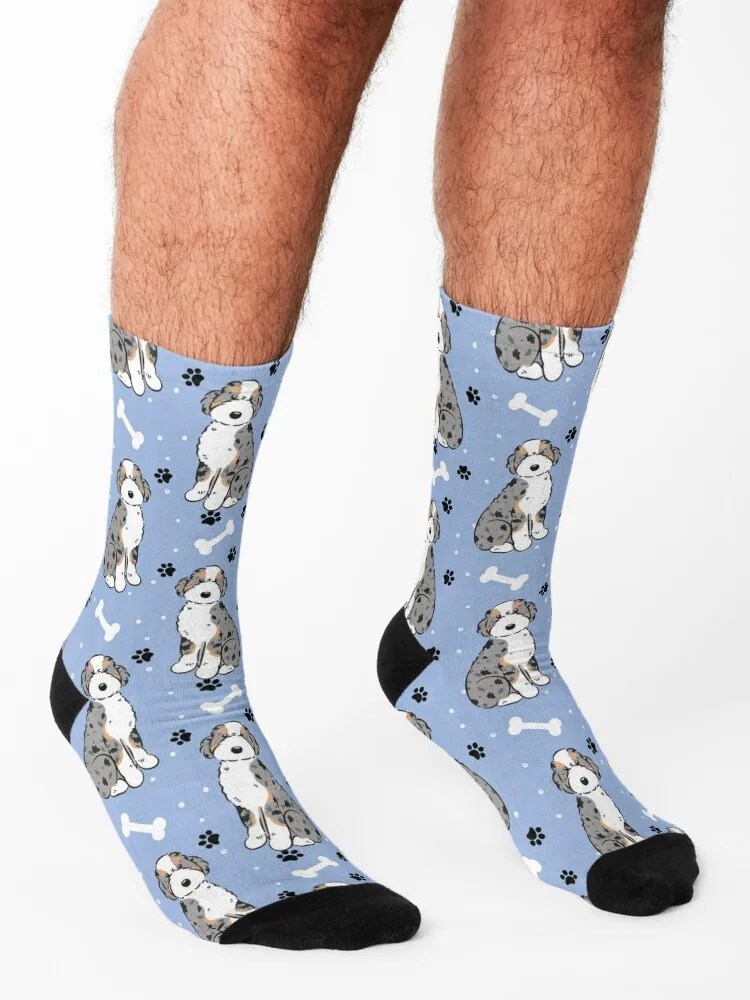 Blue Merle Tan Aussiedoodle Aussie Doodle Dog Socks designer new year winter christmass gift Socks For Women Men's