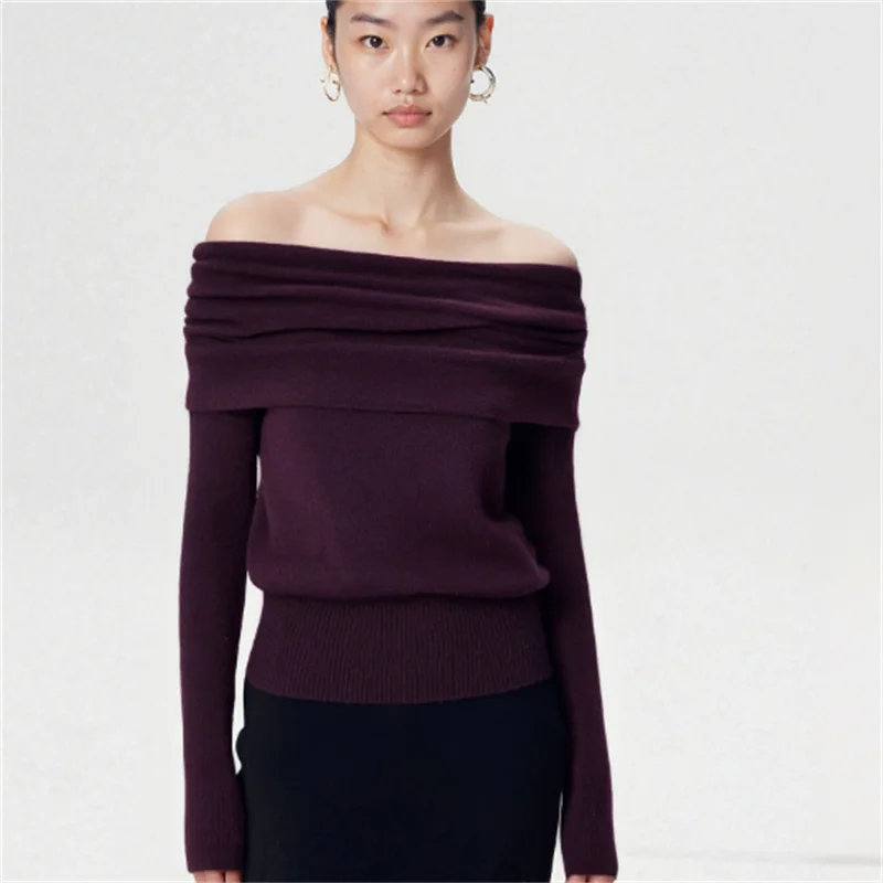 

High-Street Chic Women's Stockinette Off-the-Shoulder Knitwear – 2025 Autumn/Winter New Collectio