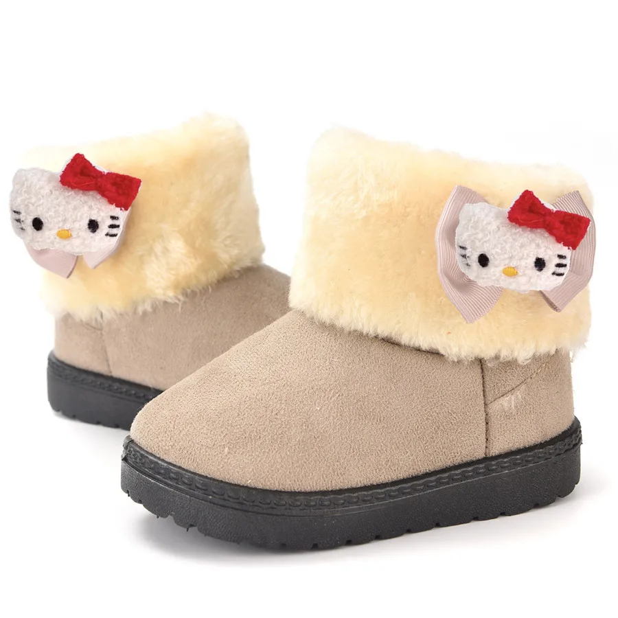 Sanurgente-Bottes épaisses en coton pour bébé fille, chaussures chaudes en velours, chaussures décontractées pour enfants dans la neige, Hello Kitty Kuromi, hiver