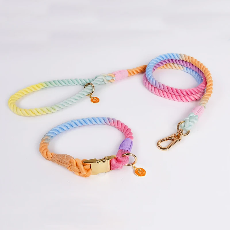 Pet Collar Colorful Handmade Braided Cotton Rainbow For Samll Medium Large Dog Collar Quality Metal Buckles Accessories Gift