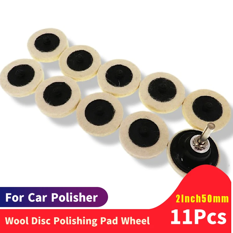 11Pcs 2 Inch Wool Disc Polishing Pad Wheel For Drilling Tools Scratch Remower Glass Polishing Pad Kit For Car Polisher