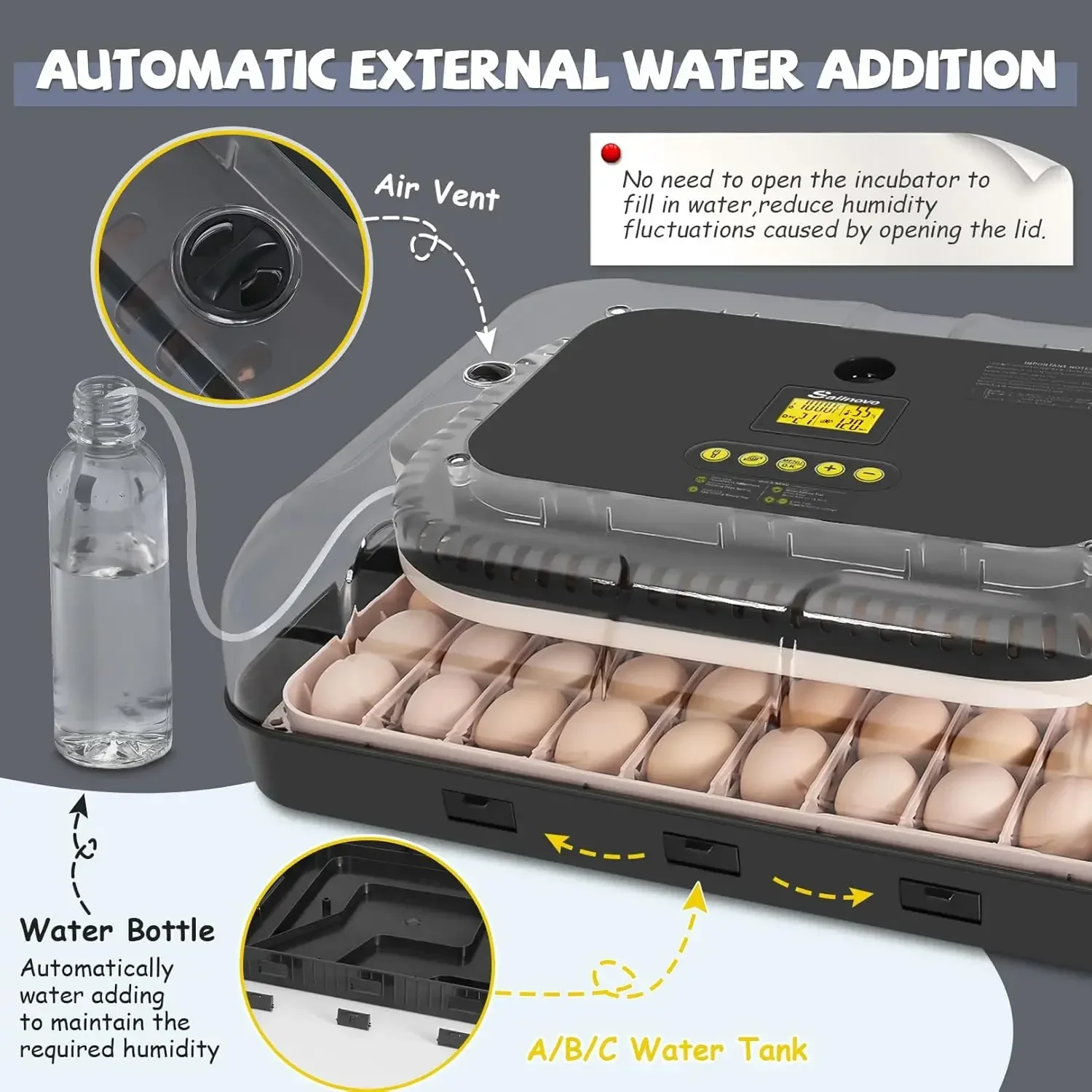 Sailnovo Incubators for Hatching Eggs 70 Egg Incubator with Auto Egg Turning & Auto Humidification, Temperature Control, Incubat