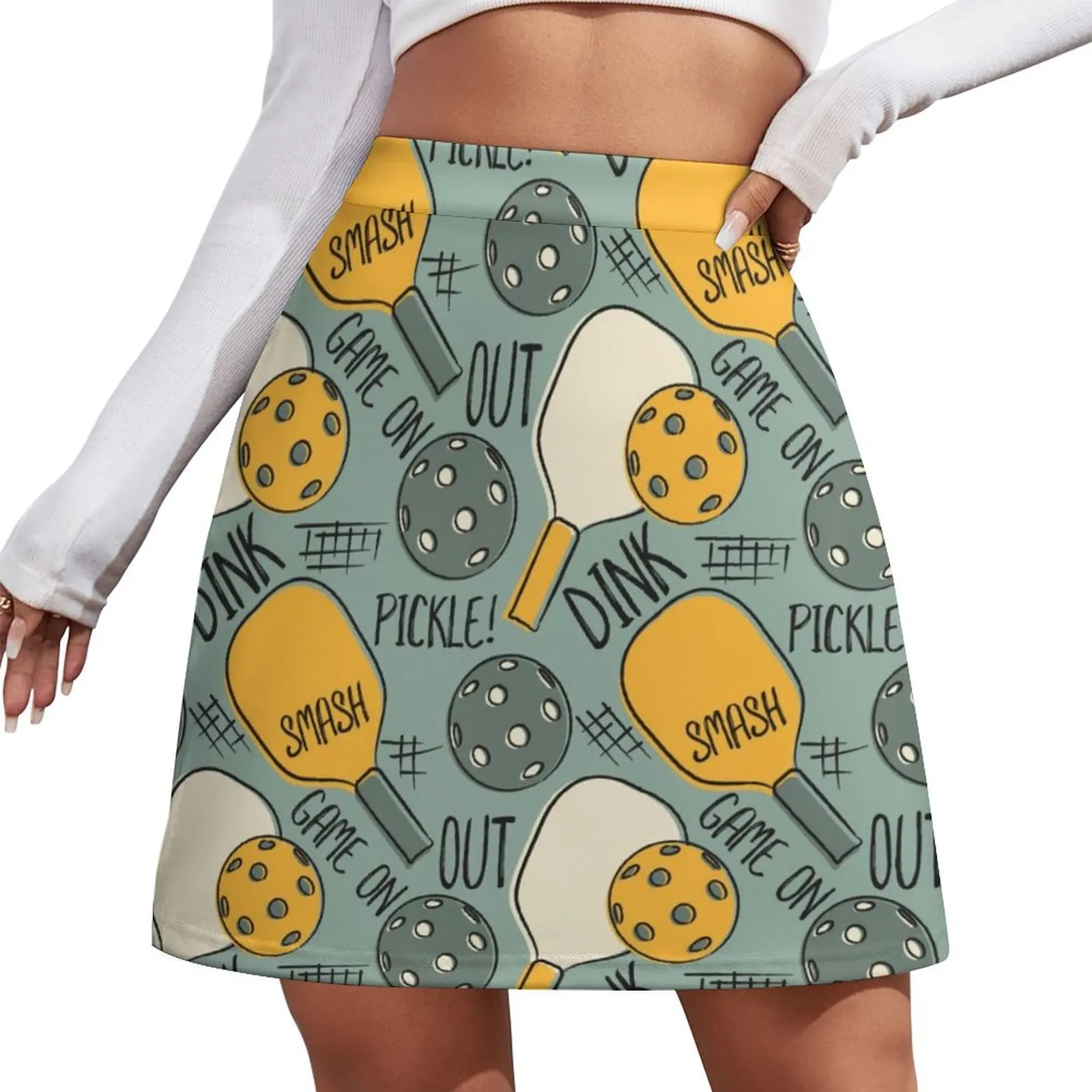 Pickleball Pattern Graphic Illustration Green and Gold Mini Skirt womans clothing Women skirt korean clothes ladies Mini Skirt