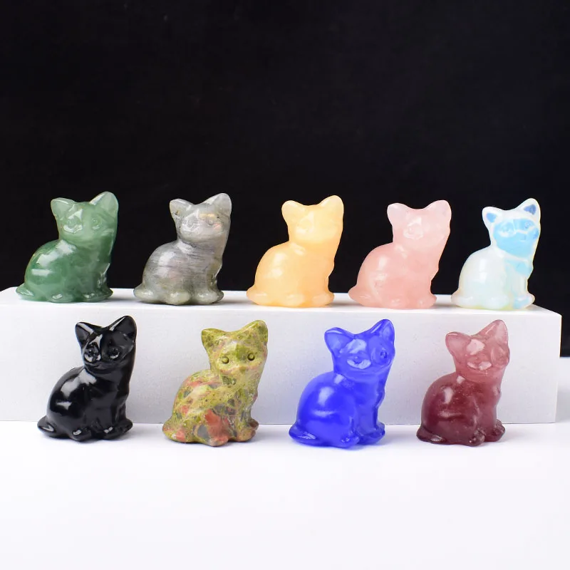 1PC Natural Stone Carved Strophocephalia Cat Healing Crystal Figurines Reiki Gemstone Crafts Home Tabletop Decoration Gift