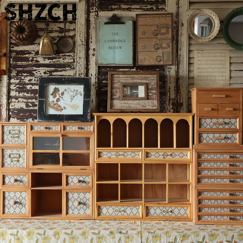 Caja de Madera Estilo Antiguo con Cajones para Guardar Sellos, Organizador de Escritorio Multicapa y Pieza Decorativa para Ofici