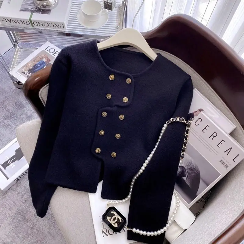 2023 New Autumn and Winter Fashion Short Style Small Fragrant Sweater Double Breasted Knitted Cardigan Temperament Commuter Coat