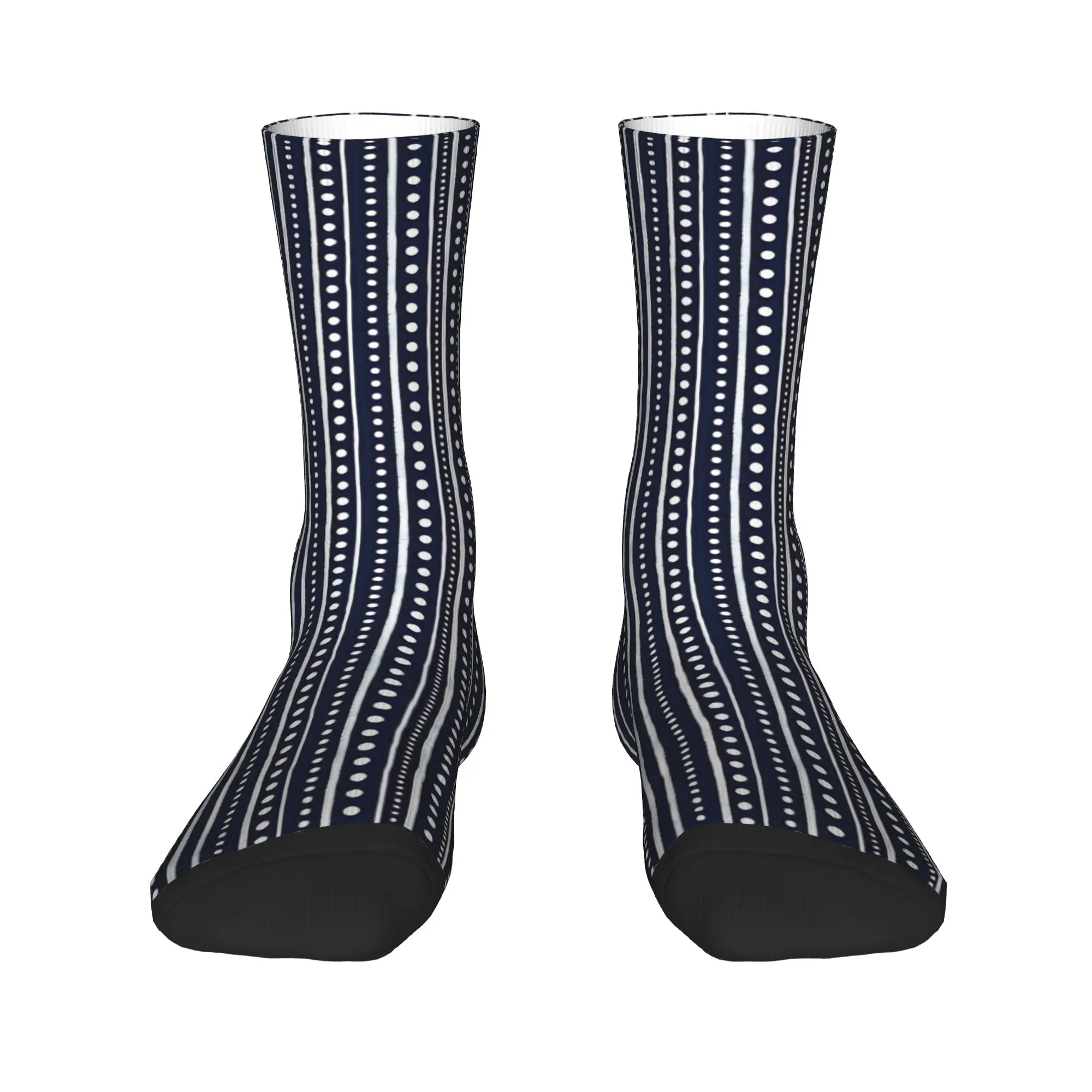 Bamako Textured Stripes And Dots Vertical  In Nautical Navy Blue And White   Stockings Couple  Socks Medium Soft Korean Socks