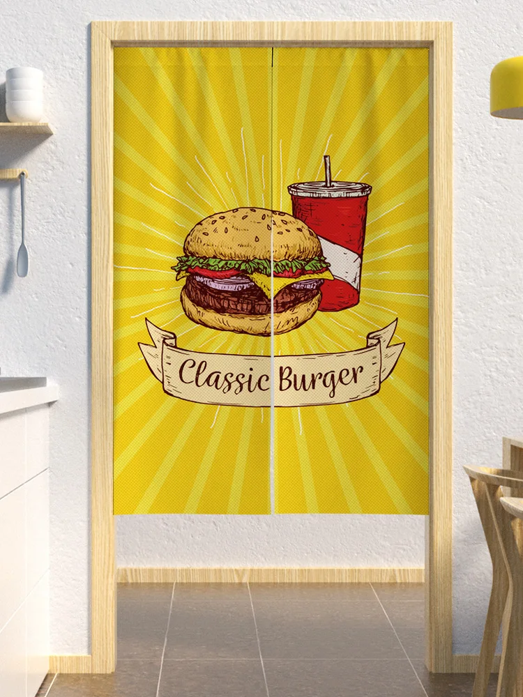 Hamburger Door Curtains Drink Cola Noren Curtain Kitchen Restaurant Entrance Partition Decorative Drapes Hanging Half-Curtains