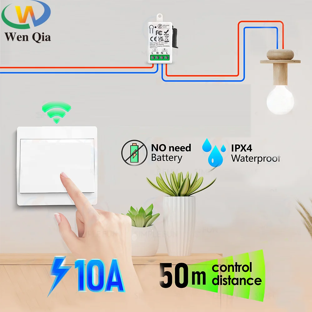 

Wireless Light Self generated Switch waterproof Remote Control wall panel Self powered Switch 220V Mini Receiver for Light Fan