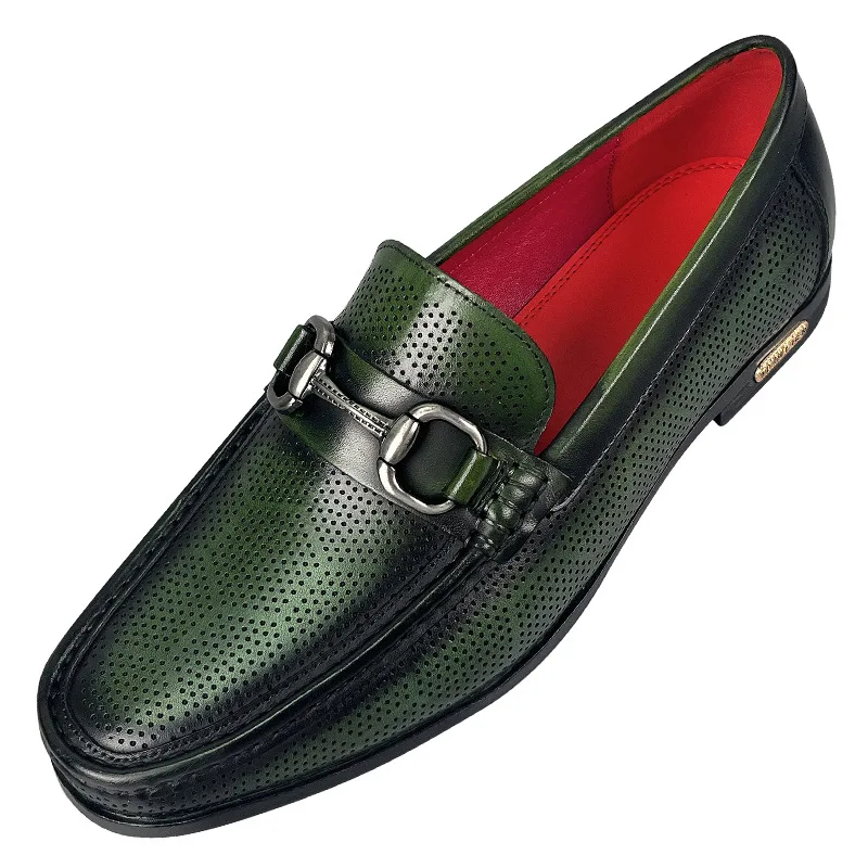 Zapatos de vestir para hombre mocasines de cuero genuino, zapatos formales de oficina, negocios, boda, fiesta, sin cordones, informales, verdes