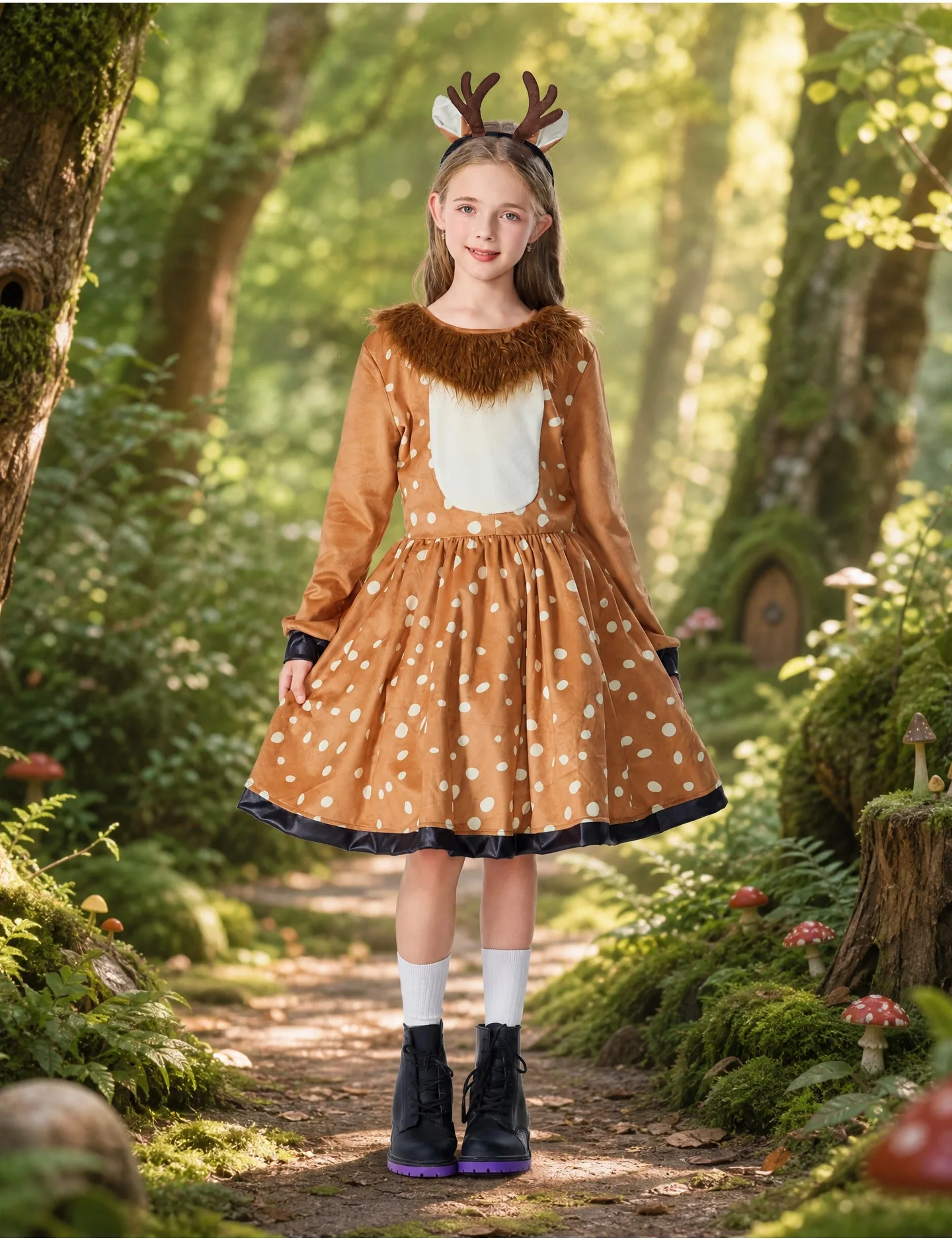 Wunderschönes Weihnachts-Rentier-Kostüm für Kinder, weiches, gepunktetes, ausgestelltes Festkleid, Weihnachts-Bühnenauftritt, Party, Tierkostüm – Detail 6