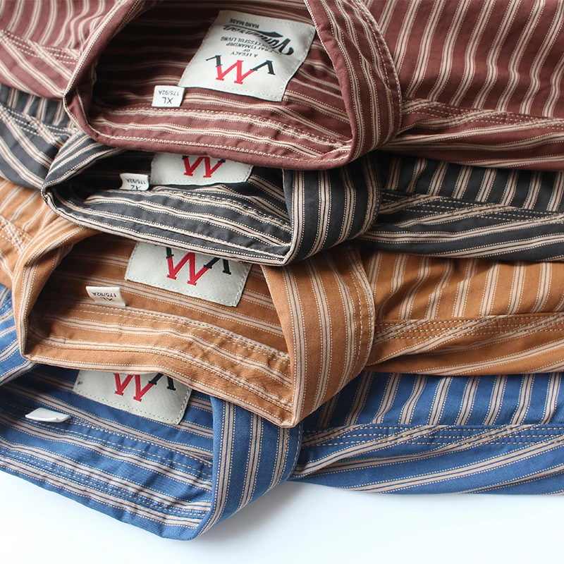 Pure Cotton Washed American Casual Striped Shirt Summer Thin Loose Retro Vertical Stripe Men's Shirt Breathable Short Sleeve