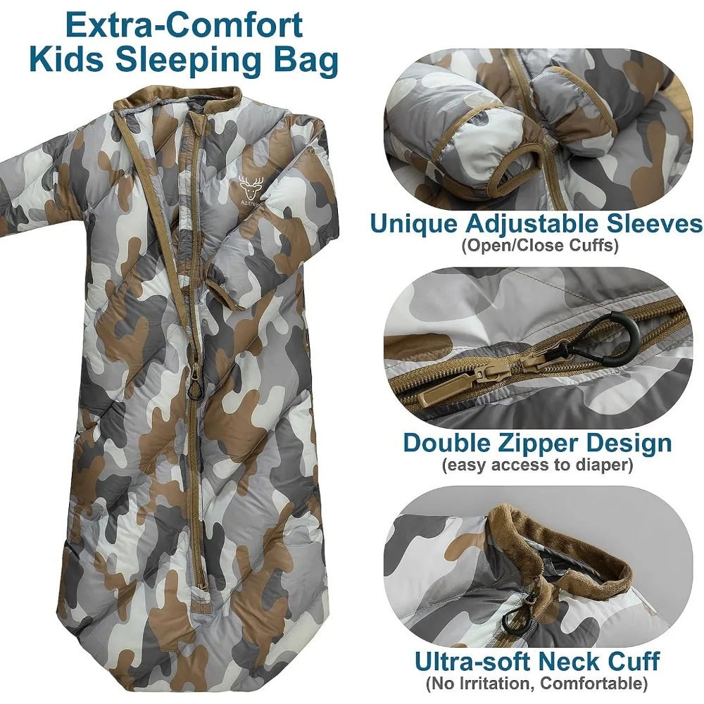 كيس نوم خفيف الوزن للأطفال للأعمار من 2 إلى 4 سنوات |   حقيبة نوم منتفخة للأطفال الصغار للتخييم، أغطية النوم |   ما يصل إلى 46 بوصة |   المدمجة و