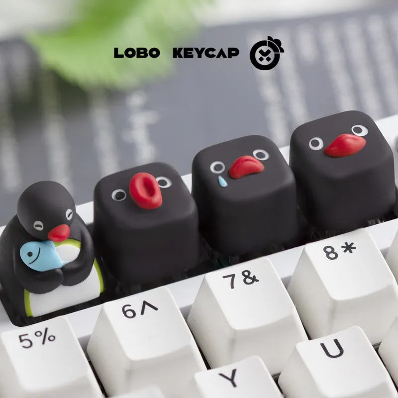 Keycap Lobo Pingu Penguin Artesanal: Tecla de Resina Personalizada para Teclado Mecânico, Substituição Esc, Presente Feito à Mão para Fãs de Teclados