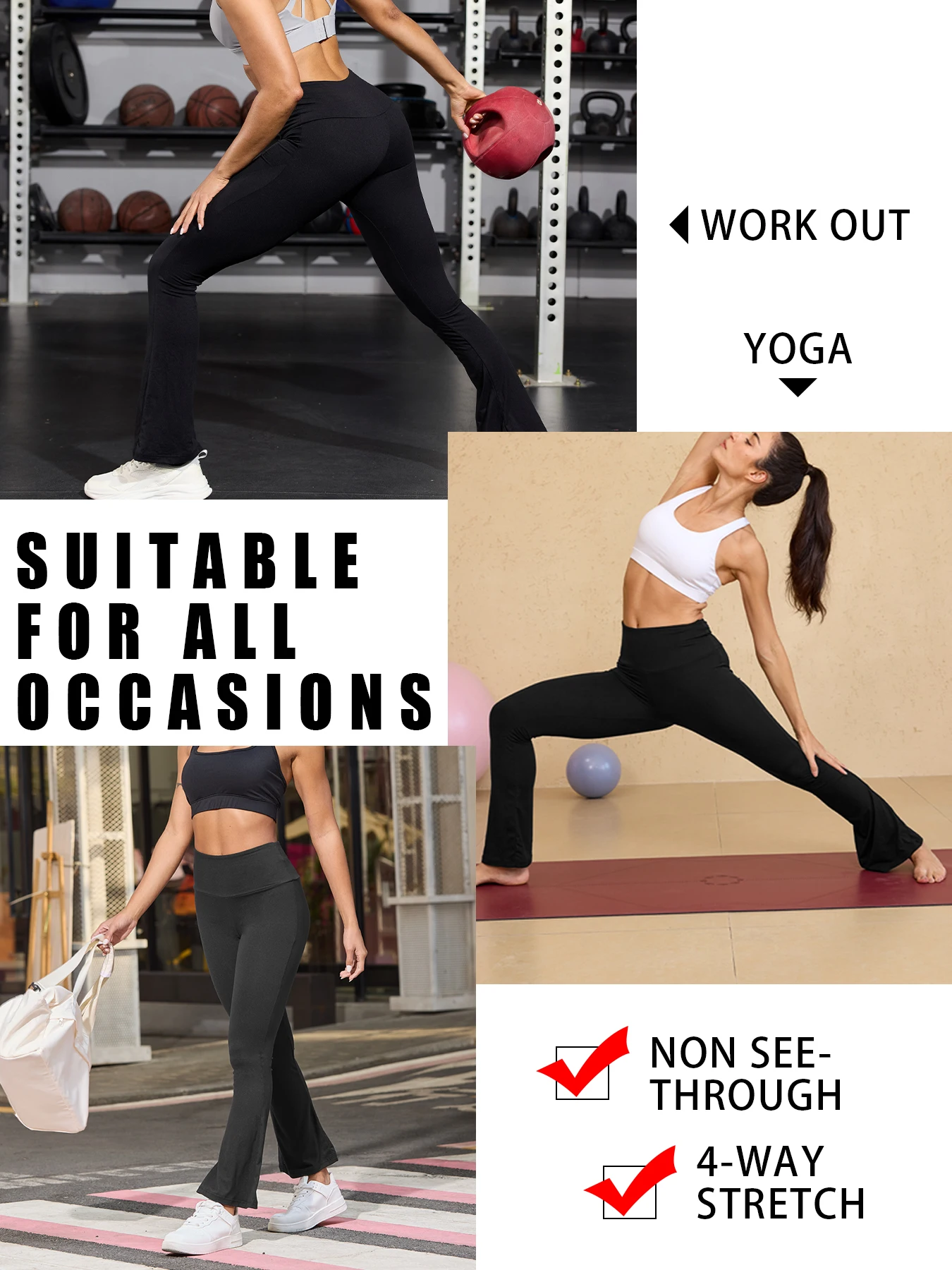 5 Pack Women's Super Soft Flare Pants High Waisted Tummy Control Workout Yoga Push Up Gym Fitness Leggings Bell Bottoms