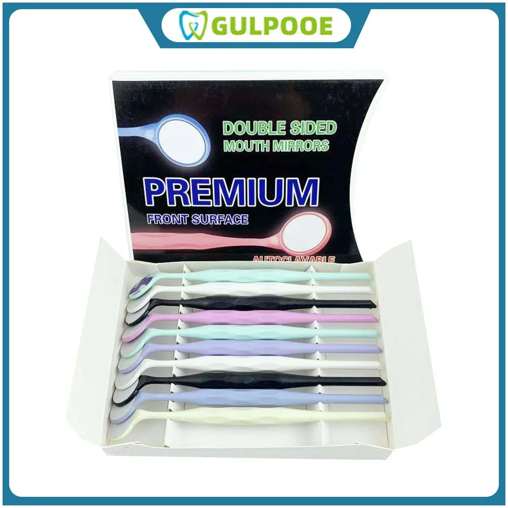 

GULPOOE 10Pcs/Box Dental Double Sided Mouth Mirrors Color Handle Autoclavable Reflectors Oral Tooth Whitening Oral Examination