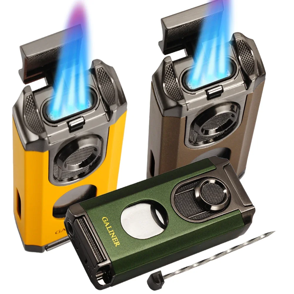 

GALINER Metal Cigar Lighter W/ Punch Needles Cigar Tool Butane Gas Torch Lighters Cigar Cutter
