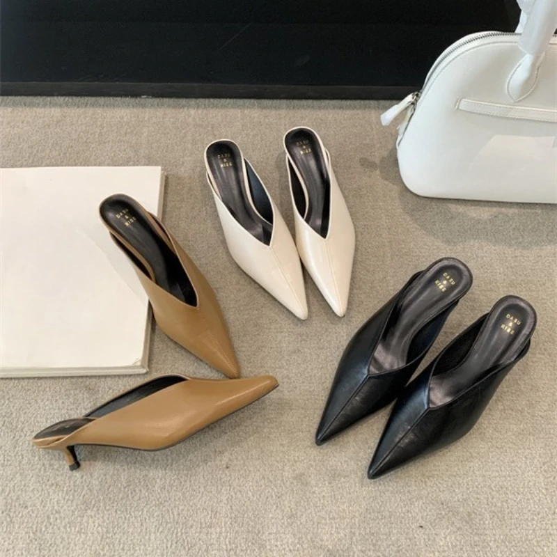 

Women Pointed Toe Mule Slides Mid Heel Slippers Fashionable Open Toe Sandals