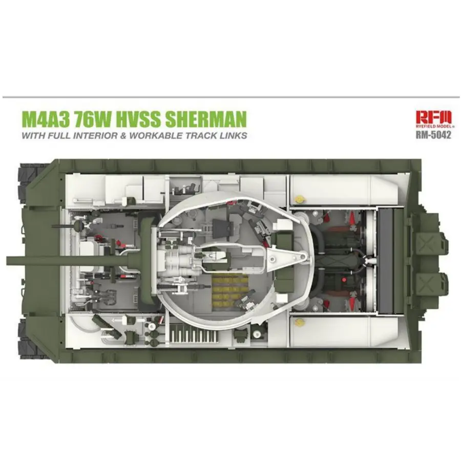 RM5042 Ryefield Special Price M4A3 76W HVSS Sherman w/Full Interior & Workable Track Links High Detail WWII Tank Assembly Model