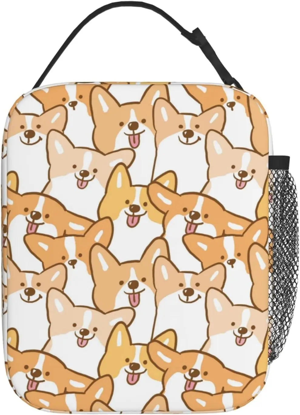 Lovely Corgi Insulated Lunch Box Waterproof Tote Bag Reusable Lunch Cooler Bag with Side Pockets for Work Picnic Travel