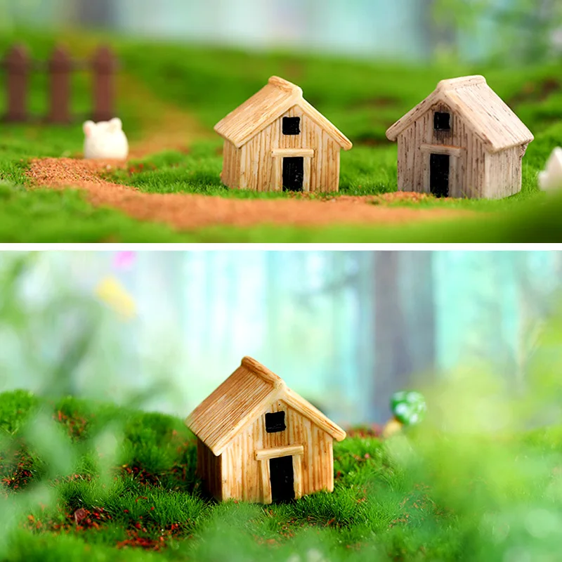 Resin House Cottage Figurine Micro Landscape Fish Tank Kawaii Room Diy Home Decor Miniature Fairy Garden Decoration Accessories