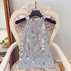 Summer New Style Sequin Elegant Halter Sleeveless Shirt Women Tank Top Slim Tops Shirts Blusas Mujer De Moda Sequins Club Wear
