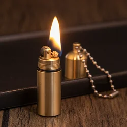 Metal Windproof Peanut Oil Lighter Full Brass Mini Lighter Cute Keychain Creative Cool Lighter Cigarette Accessories Men Gadgets