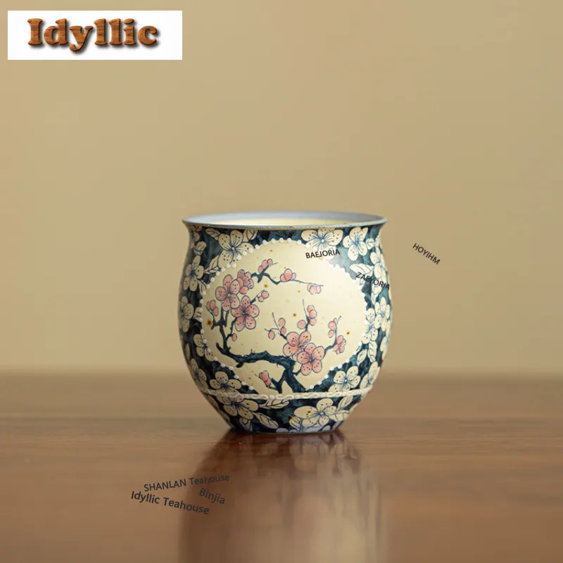 

Чайная чашка ручной работы 100 мл, сине-белая, с цветочным узором, для дегустации чая, для медитации, мастер-чашка Чазан, подарочная.