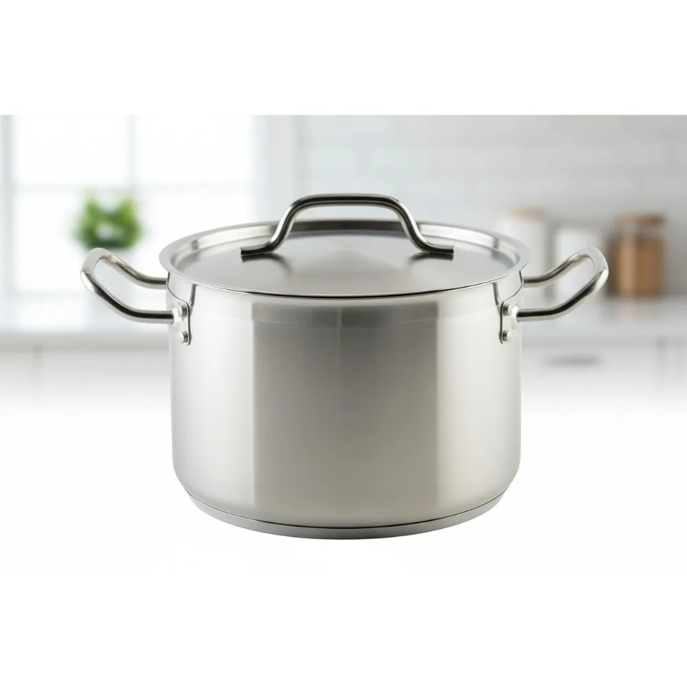 

Heavy-Duty Stainless Steel Stock Pot with Lid, 8 Quart - Commercial-Grade for Soups, Sauces & Pasta Cooking