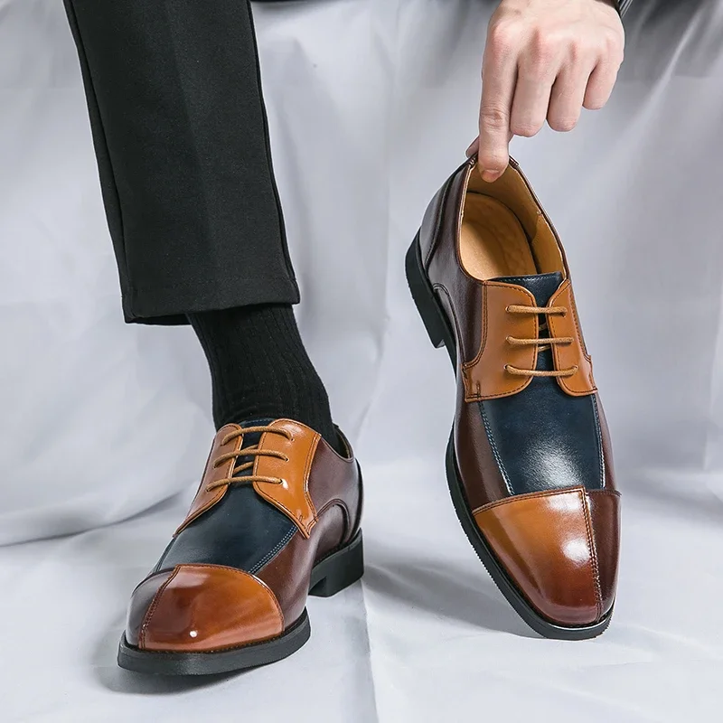 Men Business Dress Shoe Colorful Lace Up Fashion Man Casual Leather Oxfords Shoes Flat Leisure Wedding Party Shoe Men Big Size