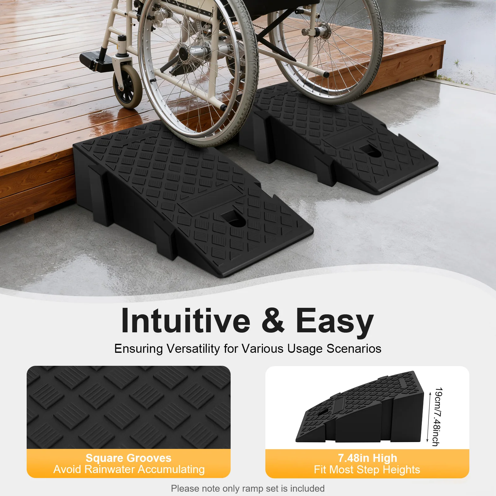 2PCS Plastic Load Ramps 19cm Lightweight Heavy Duty Auto Ramps Non-Slip Patterns for Traffic Roads Store Entrances Sheds