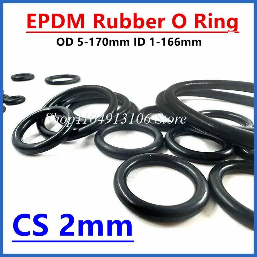 EPDM Rubber O Ring Thickness CS 2mm Acid Alkali Water and Friction Resistance OD 5-170mm ID 1-166mm O-Ring Seal Gasket Black