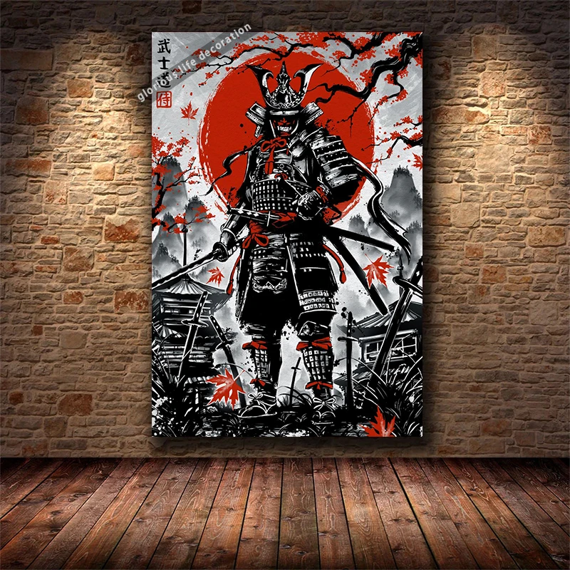 Japanese Ink Bushido Samurai Canvas Painting Shinobi Posters and Prints Landscape Wall Art Pictures for Living Room Home Decor