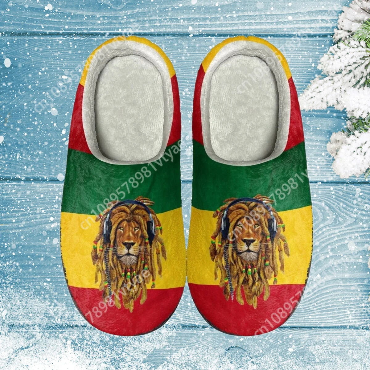 Custom Made Reggae Rastafarian Rasta Rastafari Lion Of Judah Comfort Cotton Slippers Winter Casual Slides Light Non-Slip Loafers