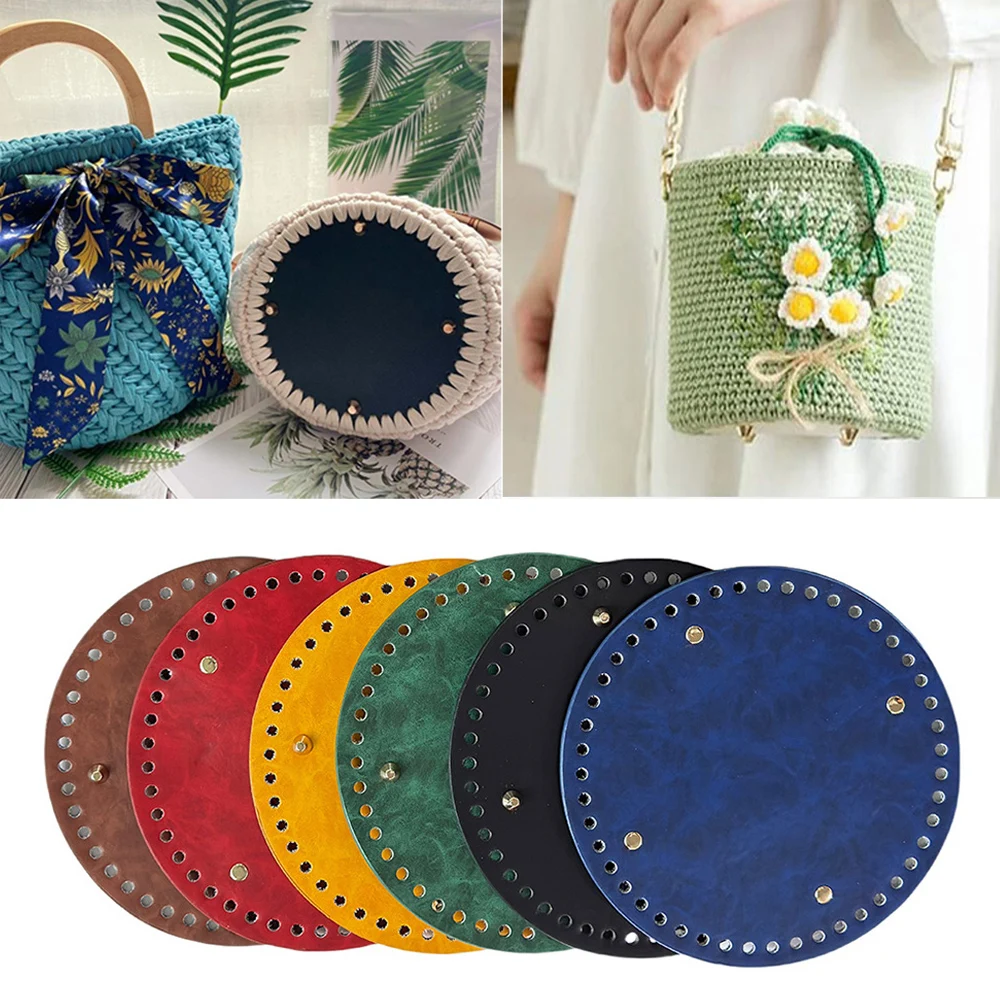 20*20cm Retro Round Bottom For Knitted Bag PU Leather Bag Base Handmade Bottom With Holes Diy Crochet Bag Bottom Accessories