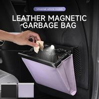 Led Car Garbage Bag Waterproof Magnetic Adsorption Trash Back Storage Pu Pocket Hanging Can Box Leak-proof Leather L5y7
