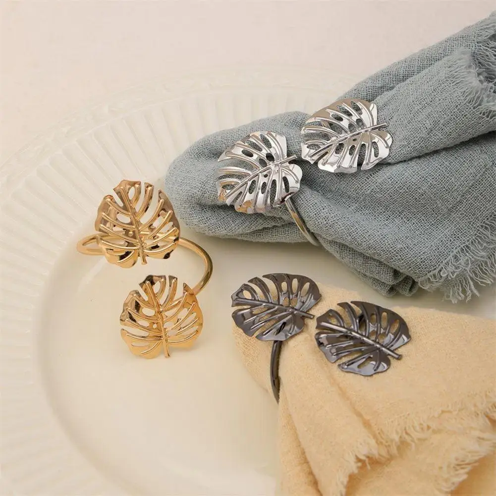 Napkin Holder Creative Metal Leaf-Shaped Napkin Buckle Towel Holder Decorative Napkin Ring Wedding Easter Dining Table Setting