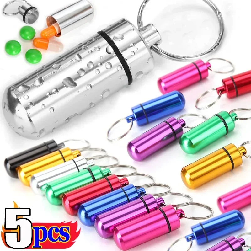 Colorful Mini Aluminum Pill Box aluminum alloy Medicine Case Container Bottle Holder Keychain Outdoor Pillbox Portable Key Ring