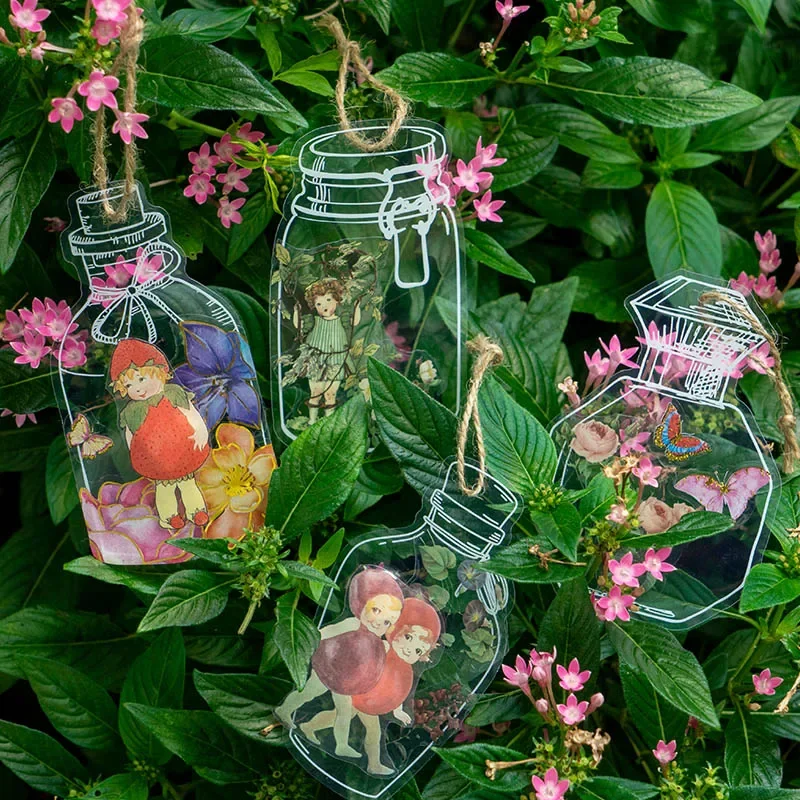 30 pieces PET Sticker Package Collage Forest Cute Elf flowers simple bottle Simplicity aesthetic material DIY stickers 8 styles