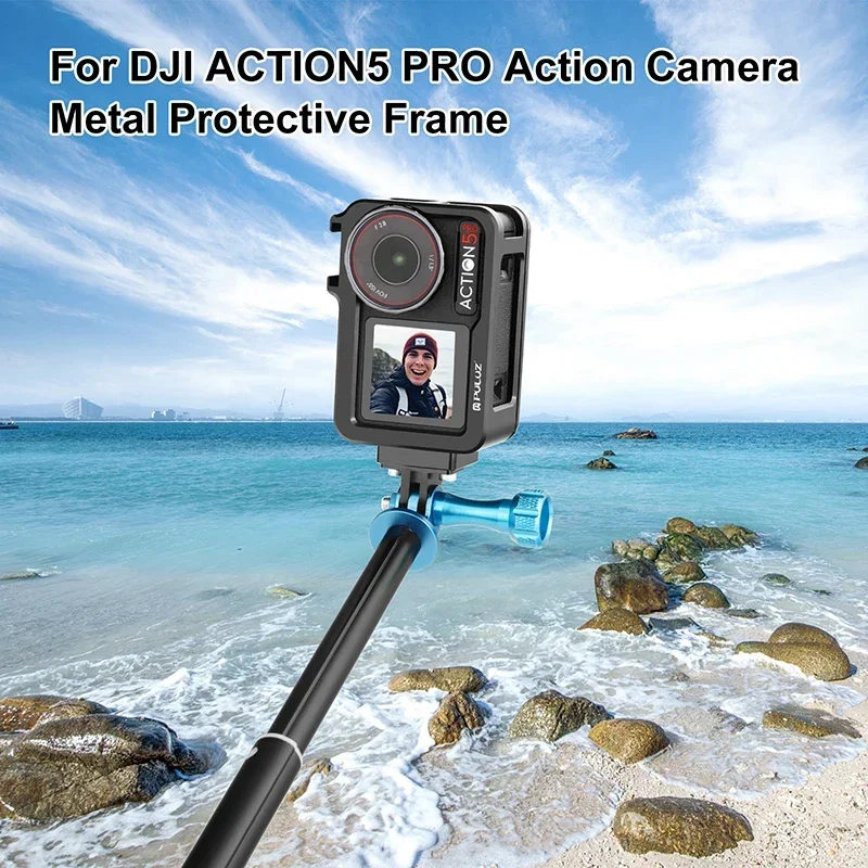 Para dji osmo ação 5 pro metal gaiola adaptador de expansão quadro com sapata fria quadro protetor ação câmera acessórios