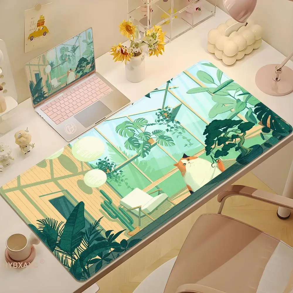 New HYBXAXC Mouse Pad Gaming Green Cute Cat Aesthetic XXL Large Mousepad XXL Keyboard Pad MousePads Soft Office Gaming 400X900MM