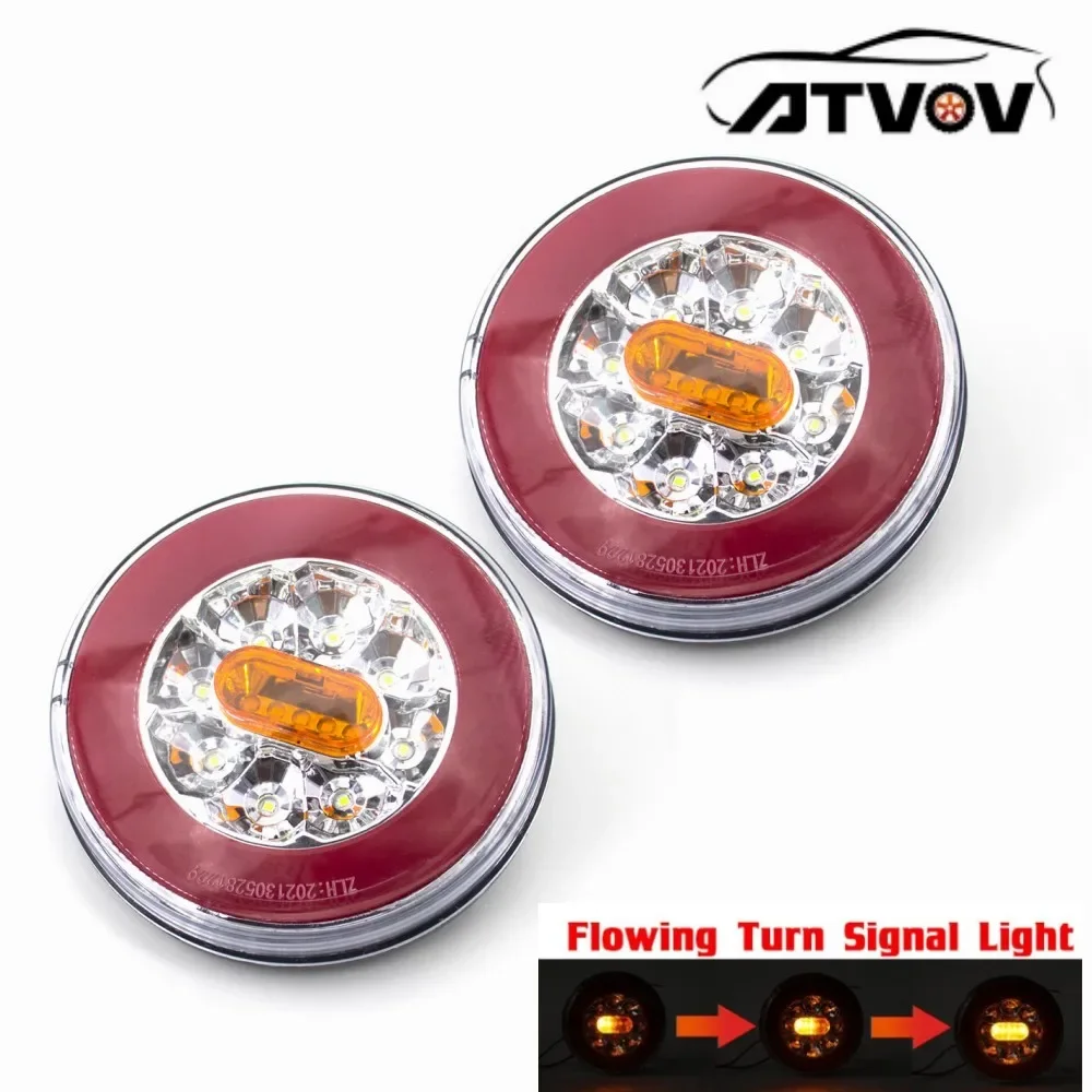 ATVOV 1/2/4x Round LED 12V 24V Trailer Truck Dynamic Rear Tail Running Trun Signal Reverse Brake Stop Lamp Caravan Lorry Tractor