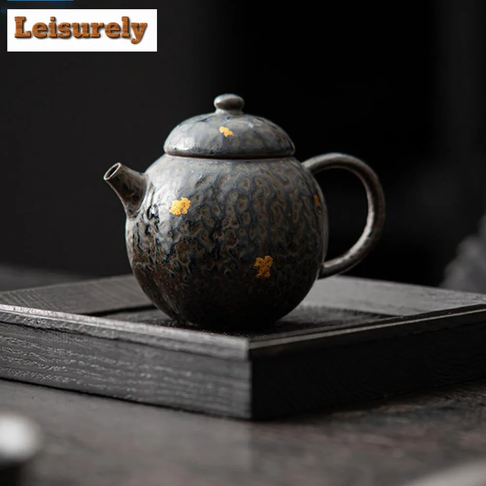 210ml Handmade Pumpkin Teapot Japanese Old Rock Mud Pot Household Tea Maker Kettle with Strainer Aesthetic Teaset Cha Decoration