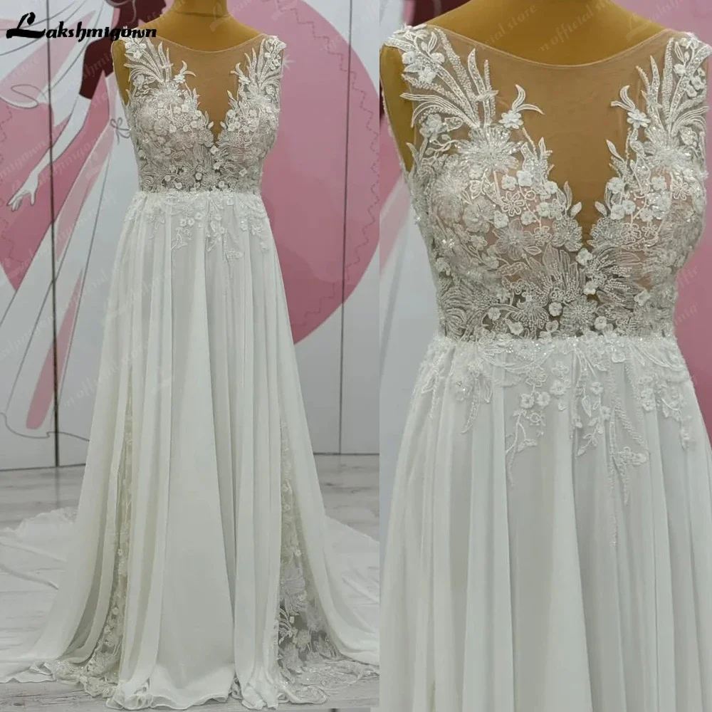 

Lakshmigown Bead Lace Chiffon Plus Size Wedding Dress for Bride 2025 Split Side Wedding Gown Customized trouwjurk