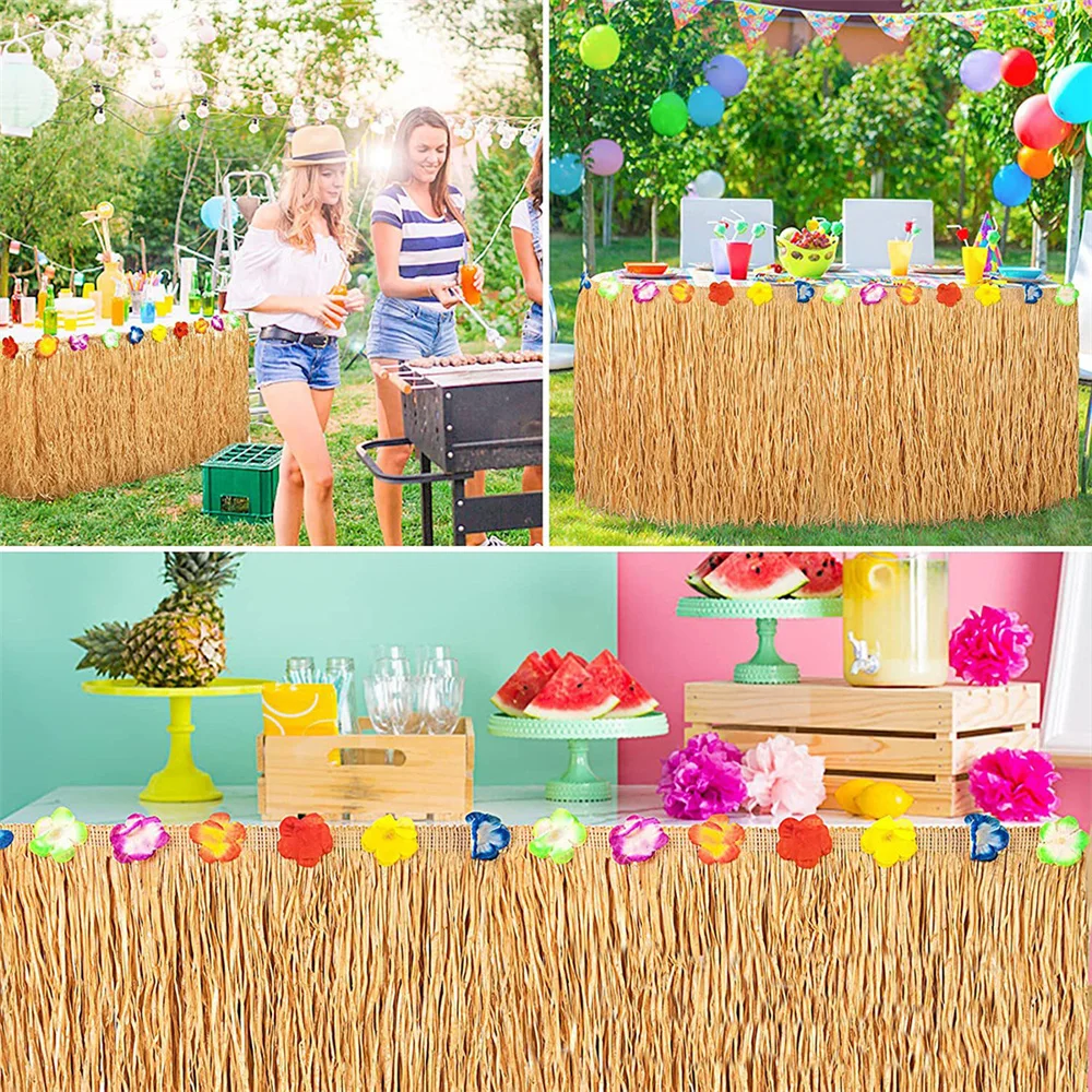 Hawaiian Straw Table Skirt Tropical Luau Grass Table Skirt Hawaiian Sea Beach Hula Party Decor Wedding Birthday Party Decoration - Image 5