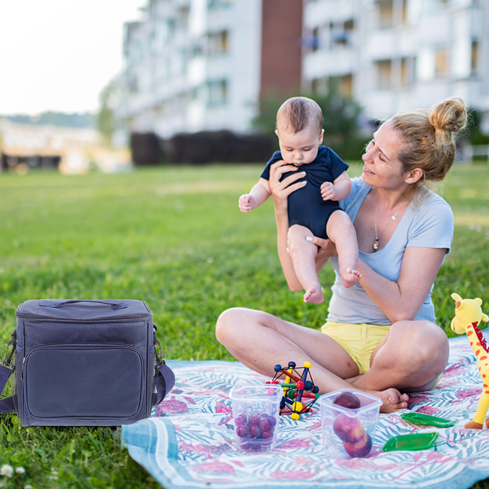 

2pcs Oxford Cloth Large Capacity Waterproof Insulated Lunch Bag Thermal Pe Cotton Zipper Comfortable Handle Reusable